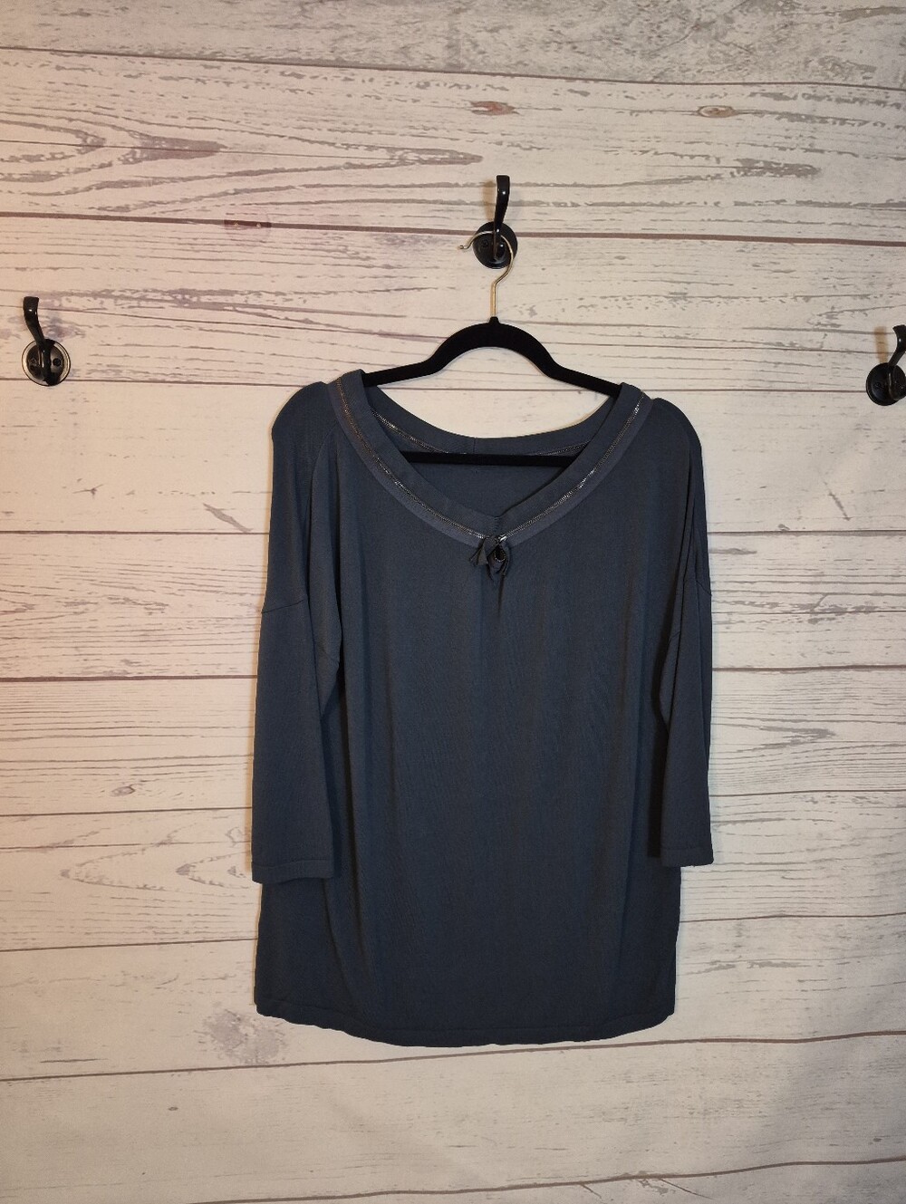 Amette Gortz - Women's Slate Blue 3/4 Sleeve Top - - Picture 2 of 6